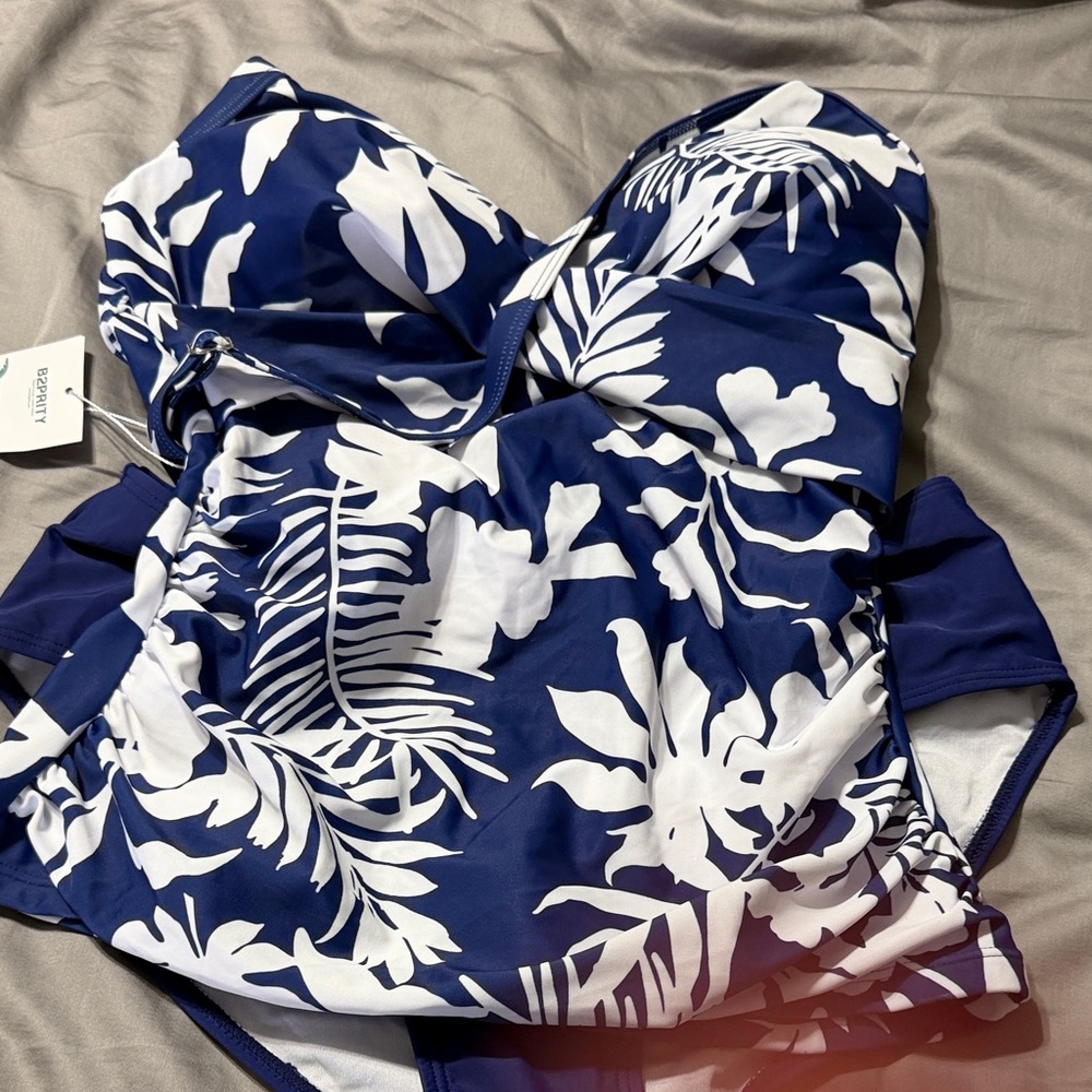 Navy and White Floral Bikini